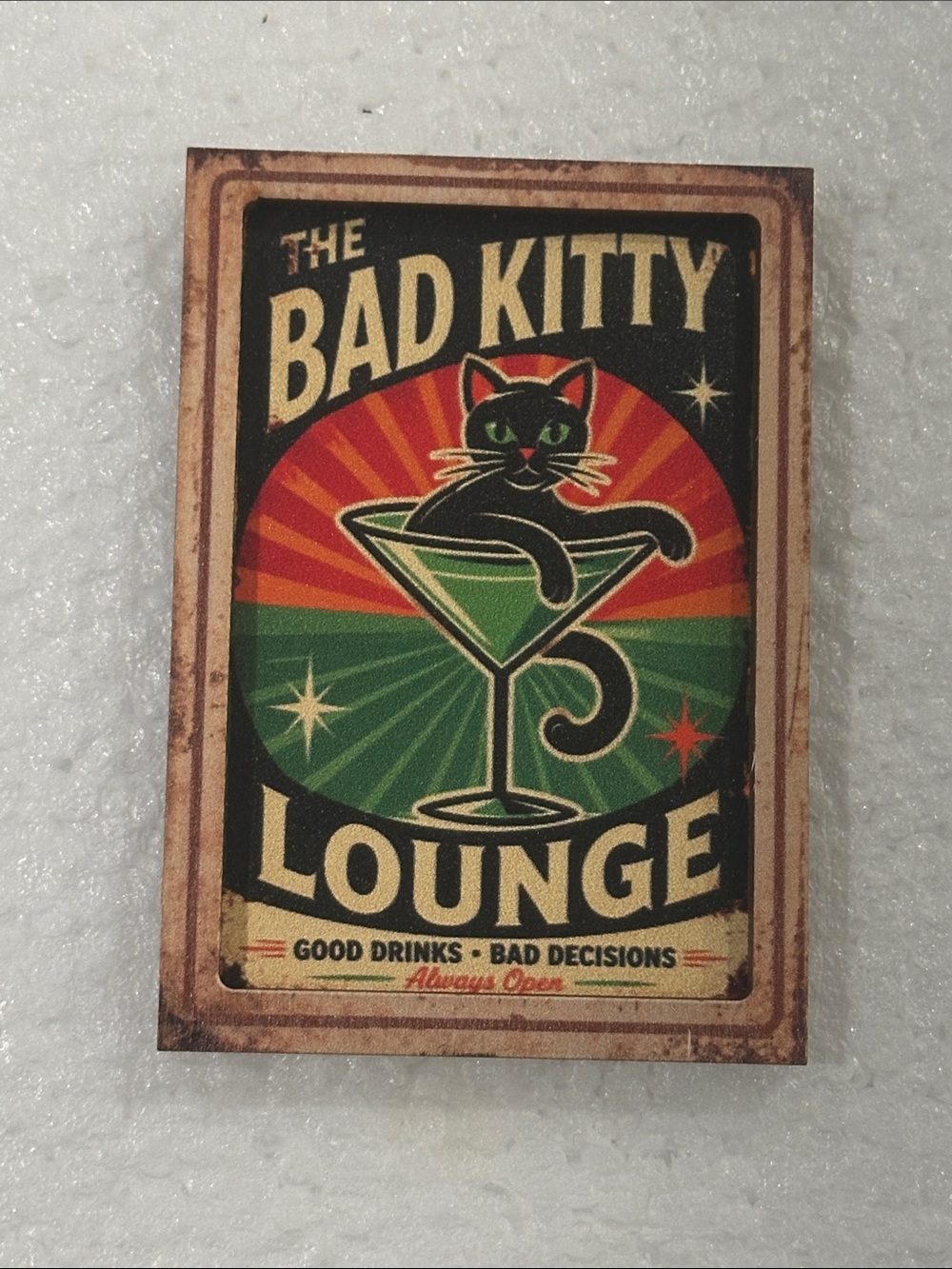 The Bad Kitty Lounge Refrigerator Magnet - Black & Green
